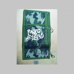 Punks not Dead pevná textilná peňaženka s retiazkou a karabínkou, tlačené logo